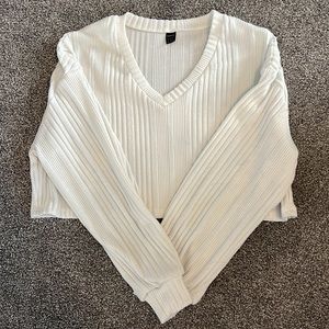 cute cropped white sweater with striped pattern design, perfect for fall/winter